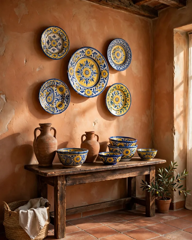 Hand-Painted Ceramics and Pottery - 14 Tuscan Living Room Ideas for Warm Timeless Style