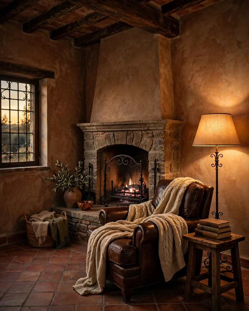 Cozy Fireside Reading Nook - 14 Tuscan Living Room Ideas for Warm Timeless Style
