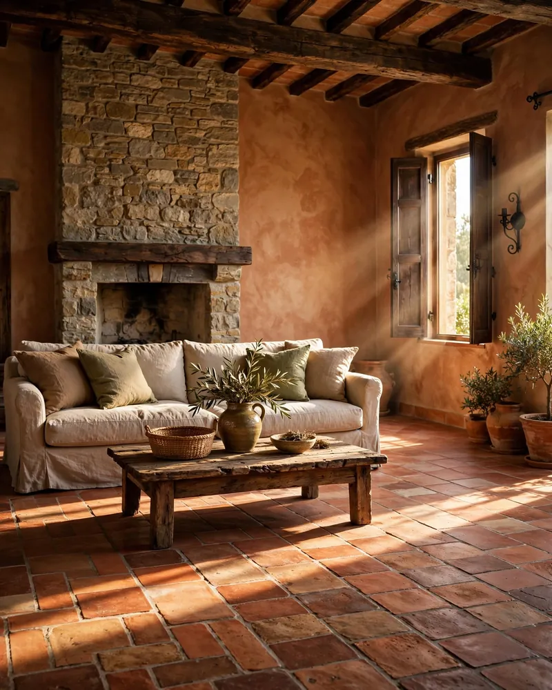 Terracotta Tile Flooring - 14 Tuscan Living Room Ideas for Warm Timeless Style