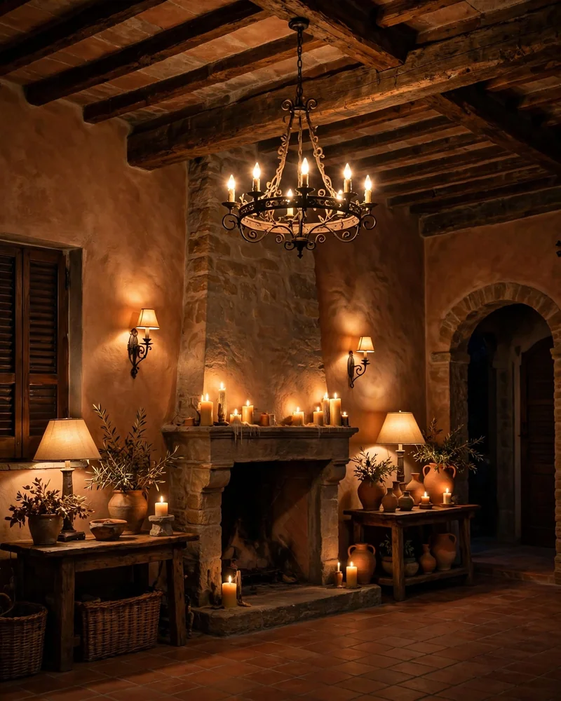 Layered Warm Lighting - 14 Tuscan Living Room Ideas for Warm Timeless Style