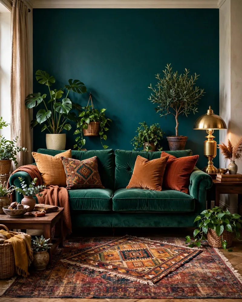 Deep Teal Accent Wall - 24 Vibrant Living Room Ideas That Stay Fresh for Years
