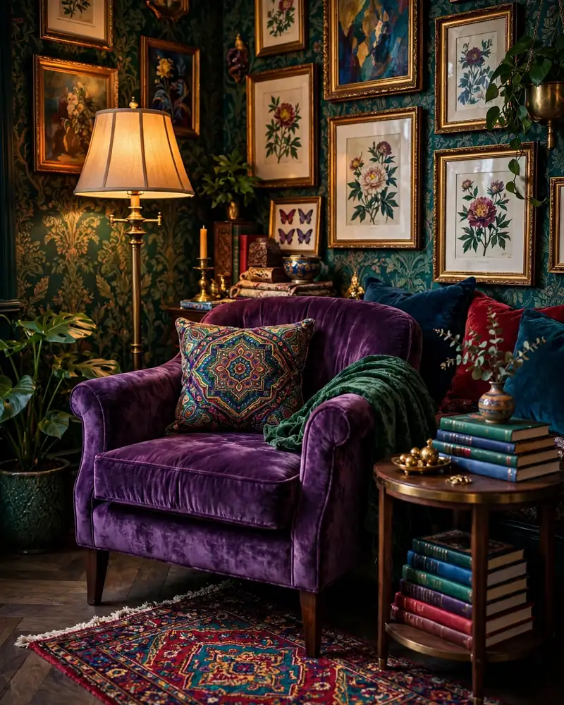 Jewel-Tone Reading Nook - 24 Vibrant Living Room Ideas That Stay Fresh for Years