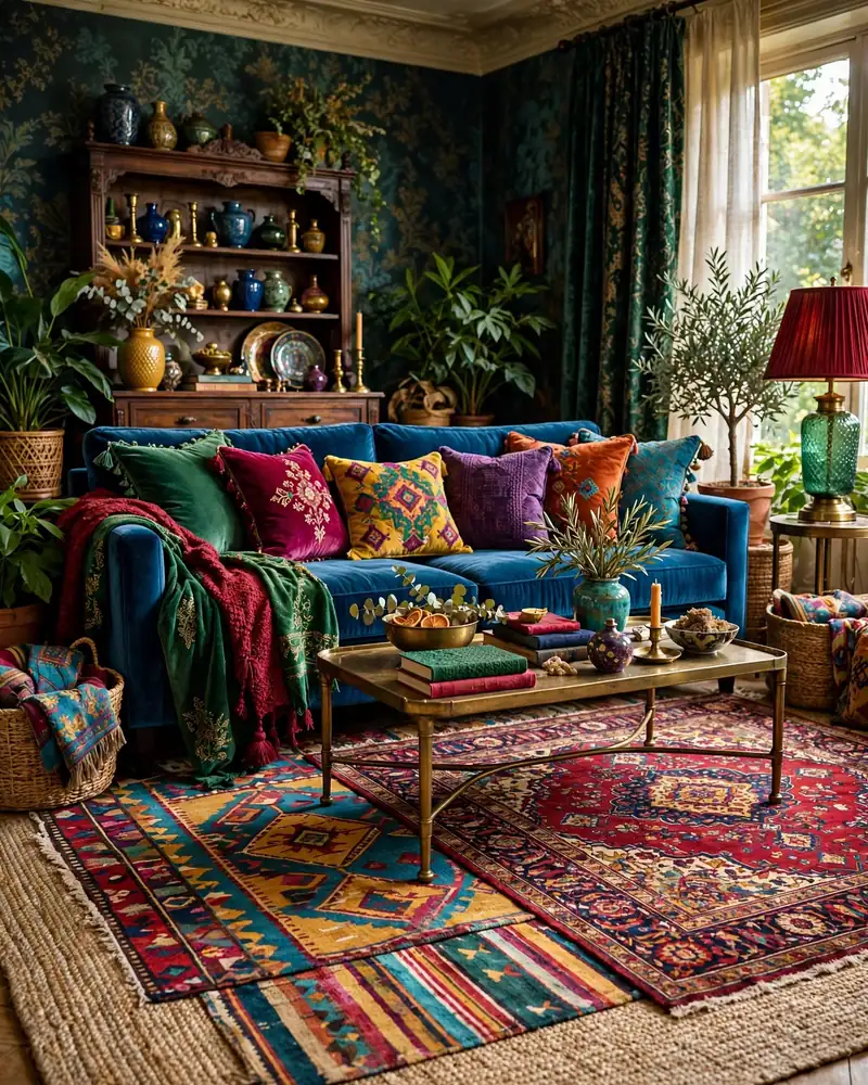 Layered Vintage Rugs - 24 Vibrant Living Room Ideas That Stay Fresh for Years