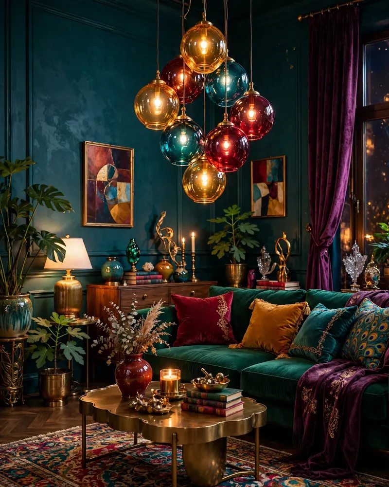 Sculptural Pendant Lighting - 24 Vibrant Living Room Ideas That Stay Fresh for Years