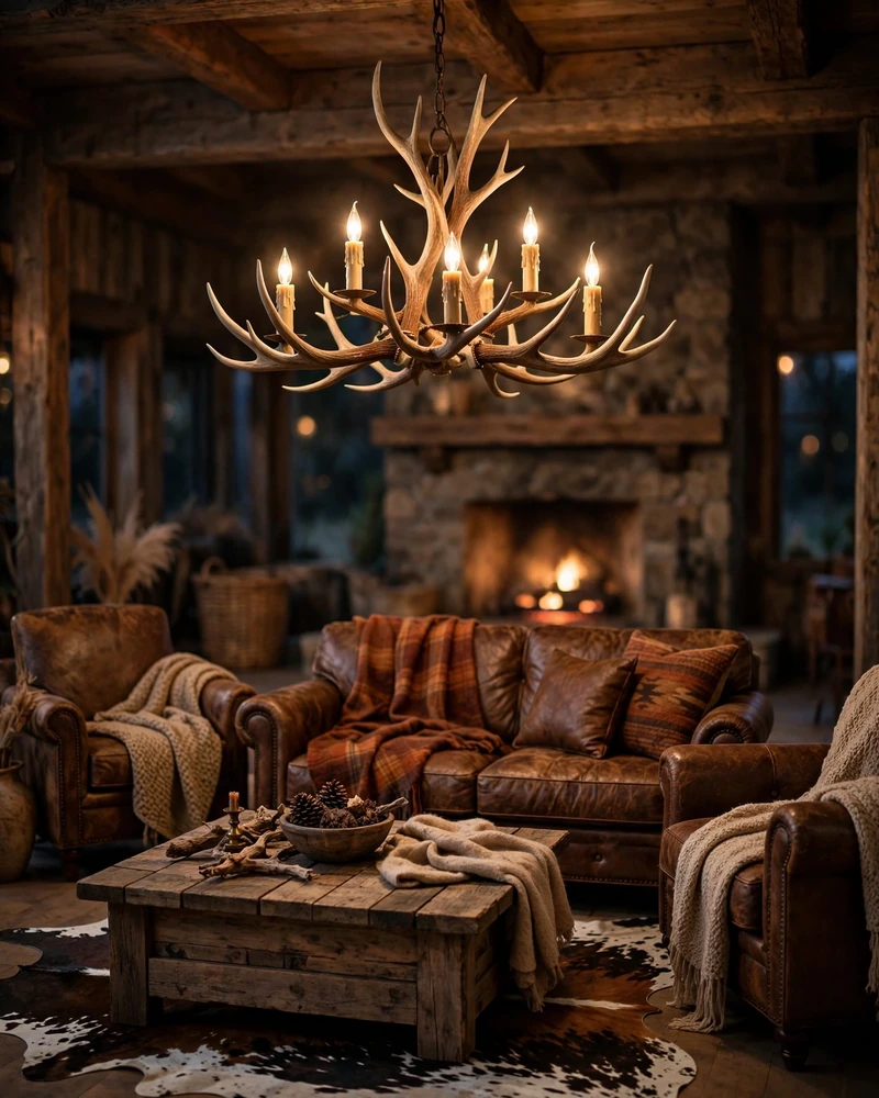 Antler Chandelier Statement - 16 Western Living Room Decor Ideas With Rustic Charm