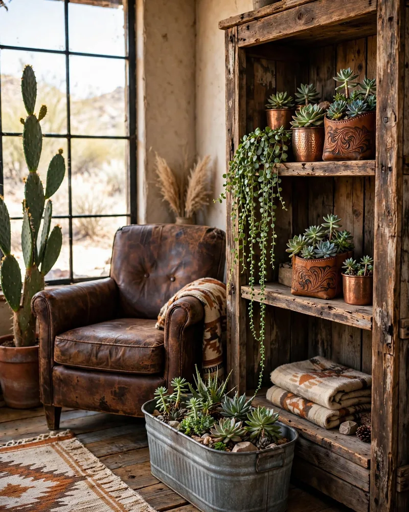 Cacti and Succulent Greenery - 16 Western Living Room Decor Ideas With Rustic Charm