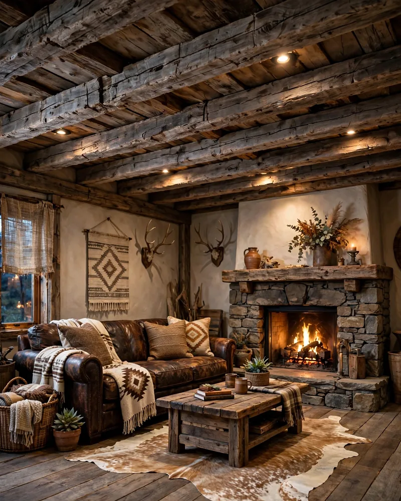 Exposed Reclaimed Wood Beams - 16 Western Living Room Decor Ideas With Rustic Charm