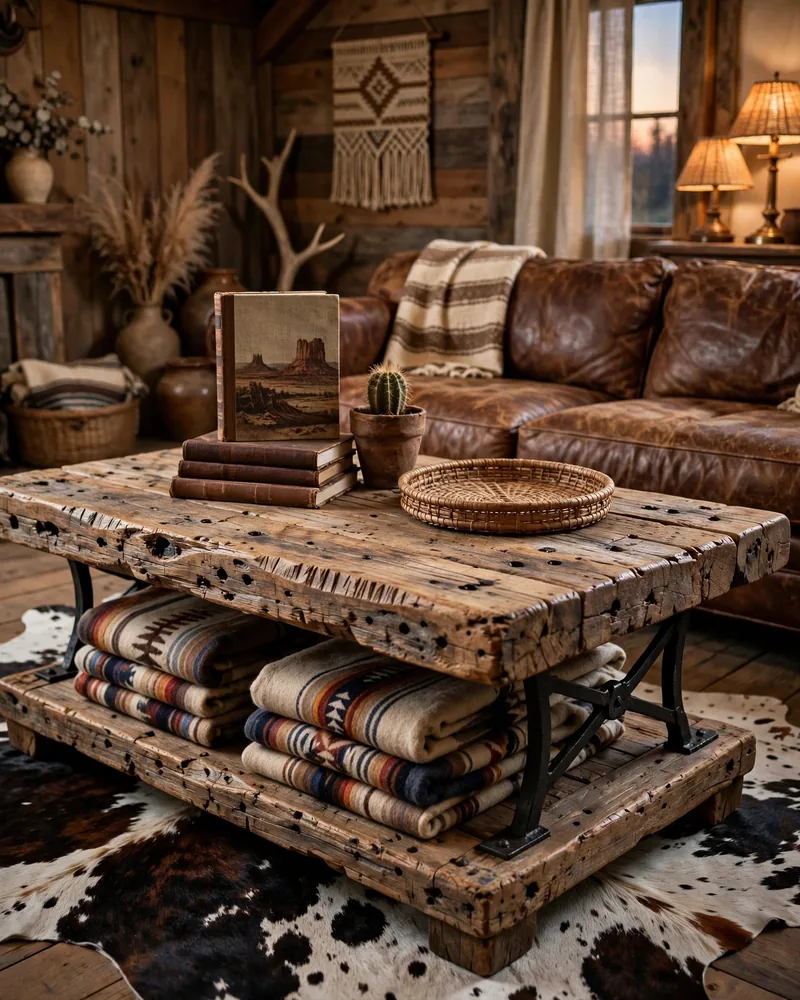 Reclaimed Wood Coffee Table - 16 Western Living Room Decor Ideas With Rustic Charm
