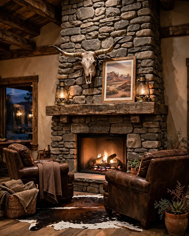 Stone Fireplace Focal Point - 16 Western Living Room Decor Ideas With Rustic Charm