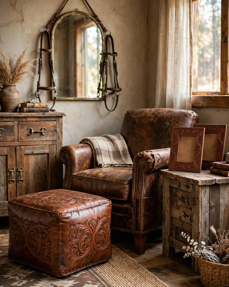 Tooled Leather and Saddlery Accents - 16 Western Living Room Decor Ideas With Rustic Charm
