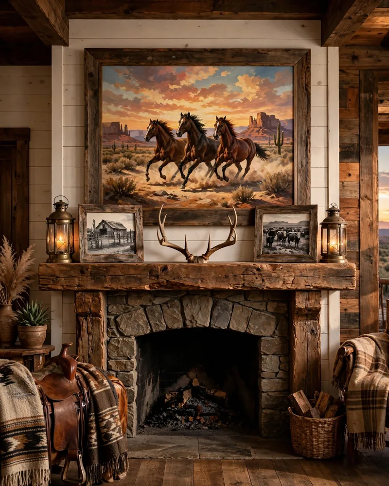 Western Wall Art With Horses and Landscapes - 16 Western Living Room Decor Ideas With Rustic Charm