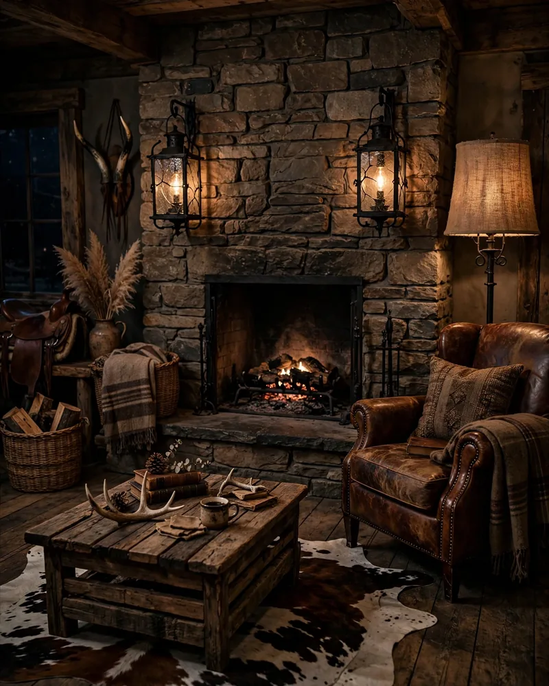 Wrought Iron Lantern Lighting - 16 Western Living Room Decor Ideas With Rustic Charm