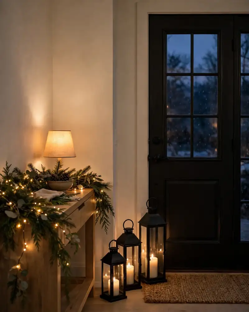 Light Up the Entry With Cozy Winter Lighting - 14 Winter Entryway Decor Ideas for a Warm Welcome