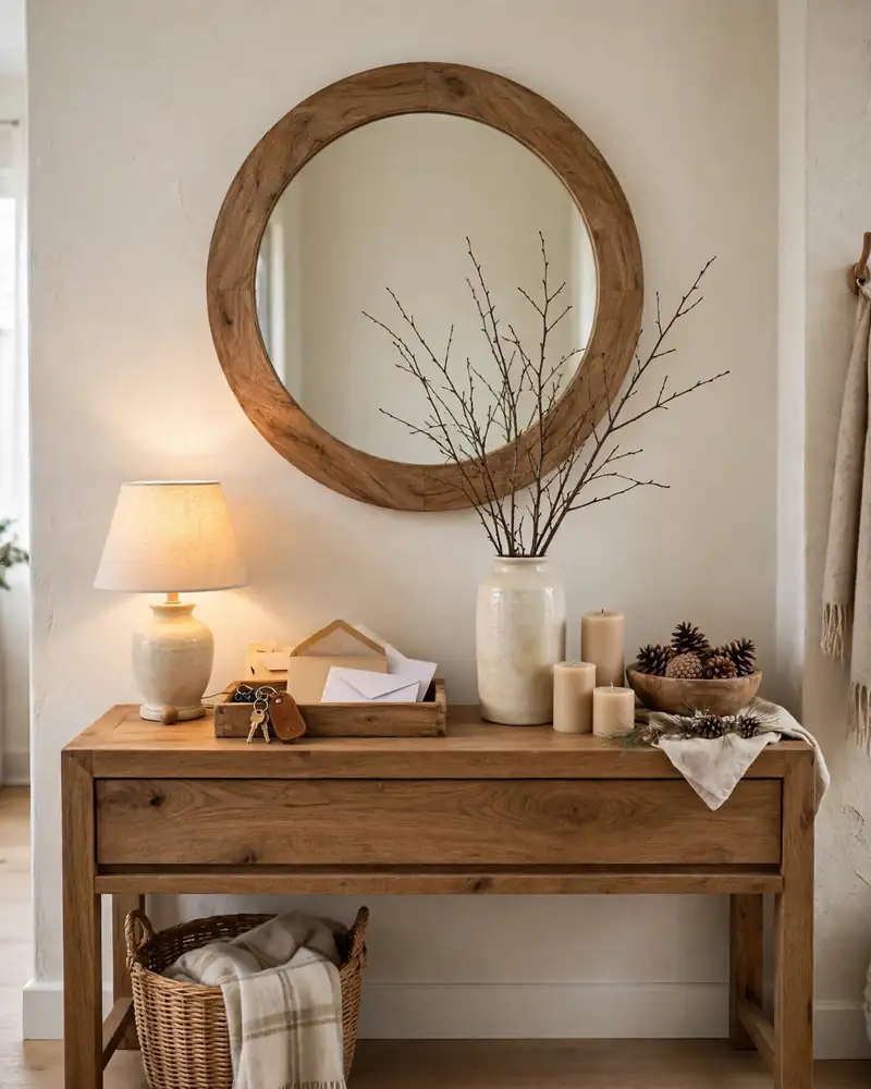 Style a Layered Winter Entryway Console Table - 14 Winter Entryway Decor Ideas for a Warm Welcome
